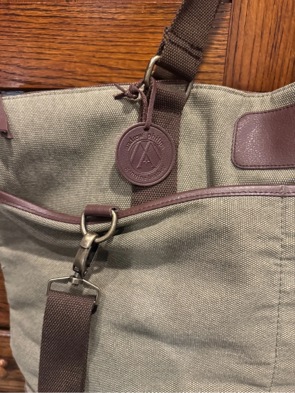 Olive Green and Brown Canvas Travel Tote - Men's Weekend Carryall